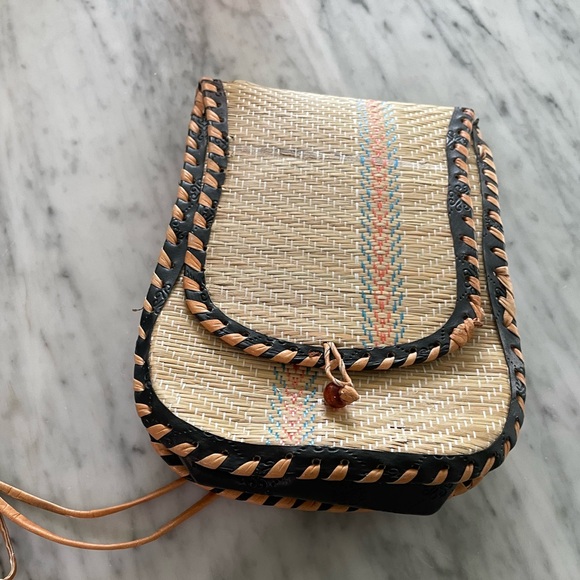 Handbags - Handcrafted Genuine Leather African  Tan and Black Woven Crossbody Bag